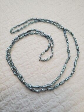 Vintage Iridescent Freshwater Pearl Long Necklace - Blue